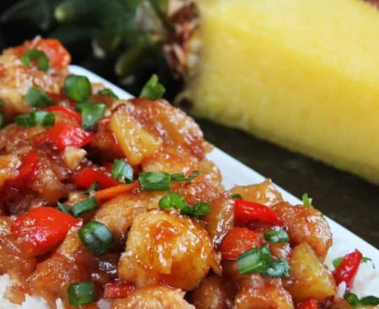 BAKED SWEET AND SOUR CHICKEN, PINEAPPLE CARROTS AND BELL PEPPERS